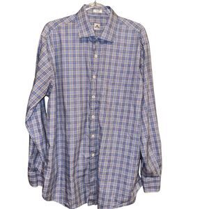 Peter Millar Shirt Size XL Seaside Finish Button Down Tartan Plaid Long sleeve